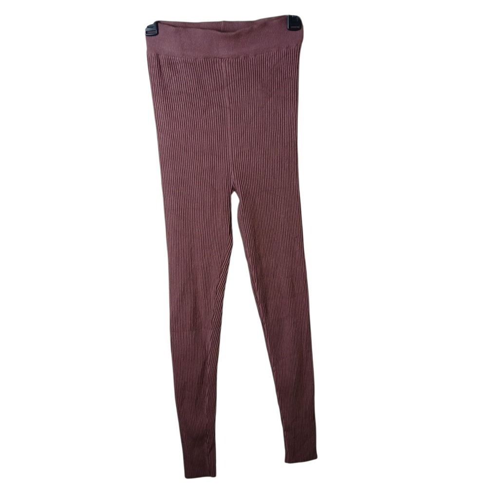 Dilvin Ribbed Knit Leggings High Waisted Mauve Rosewood Brown Lounge Pants OS